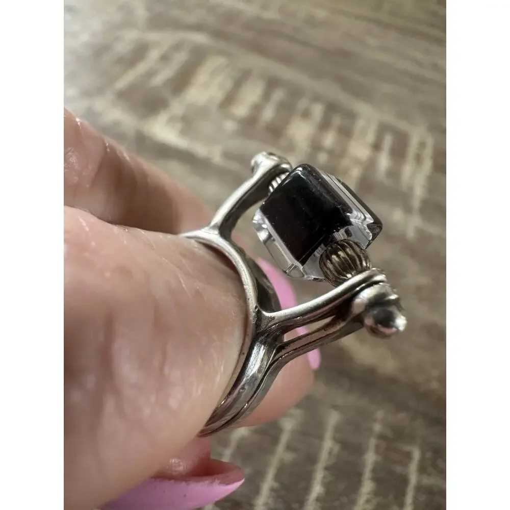 Unique Vintage Designer Sterling Silver Size 6 Glass Geometric Center